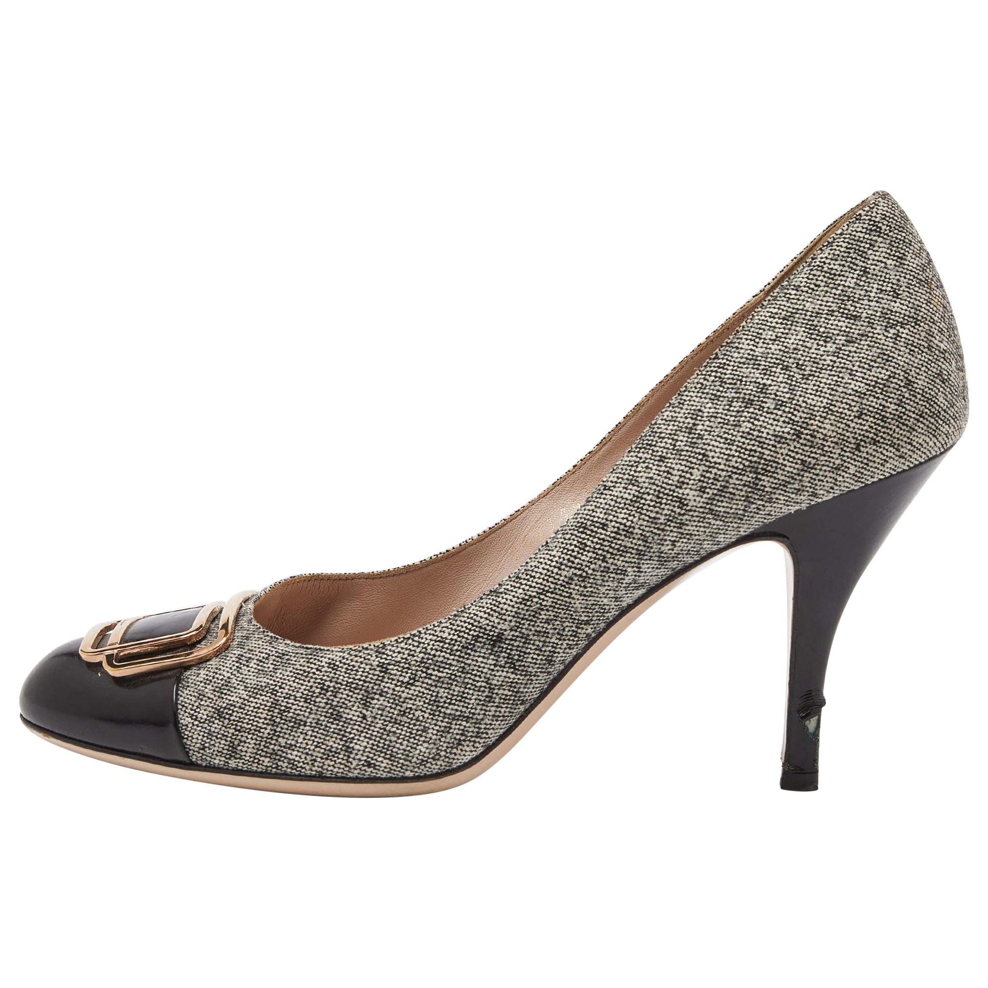 Salvatore Ferragamo escarpins noirs/gris avec boucle en tweed, taille 39,5