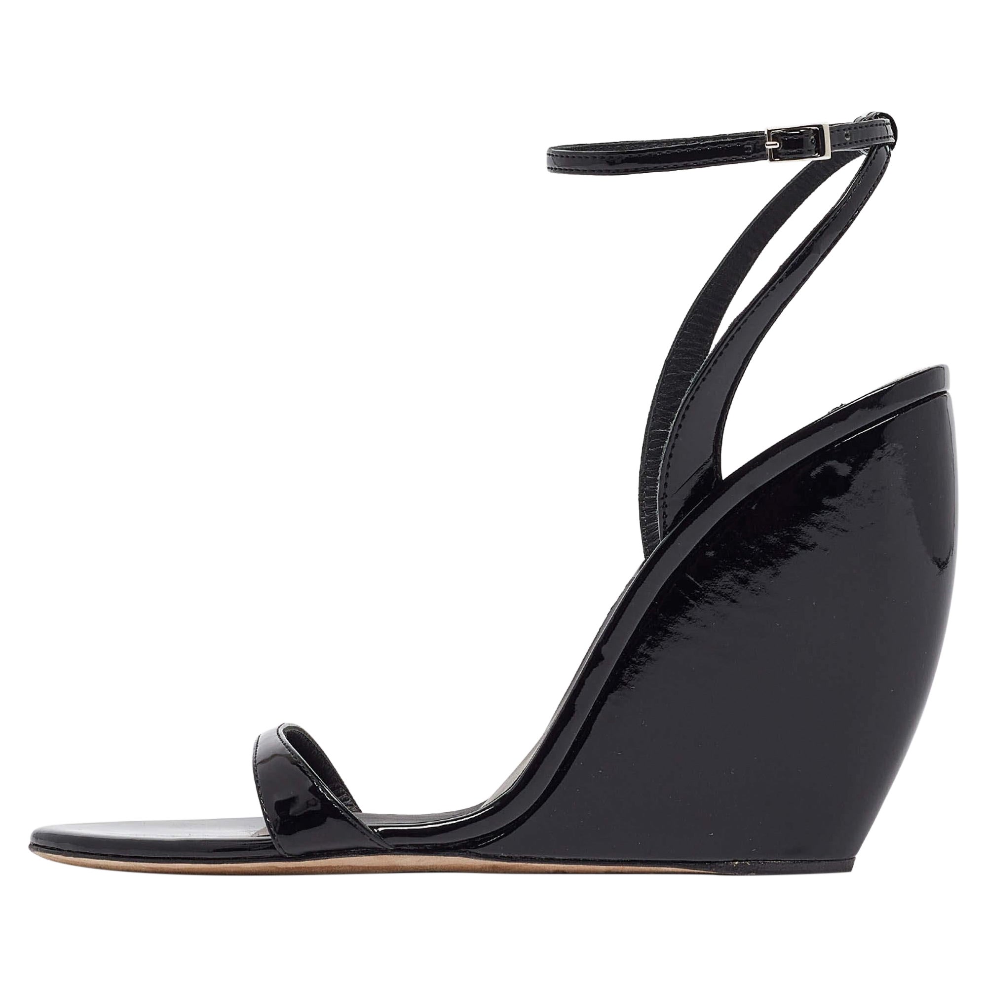 Giuseppe Zanotti Black Patent Leather Ginnyfer Wedge Sandals Size 40 For Sale