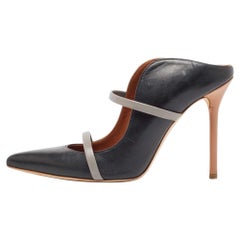 Malone Souliers Black/Grey Leather Maureen Pointed Toe Mules Size 38