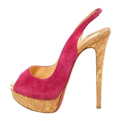 Christian Louboutin Pink Suede Lady Peep Slingback Pumps Size 38.5