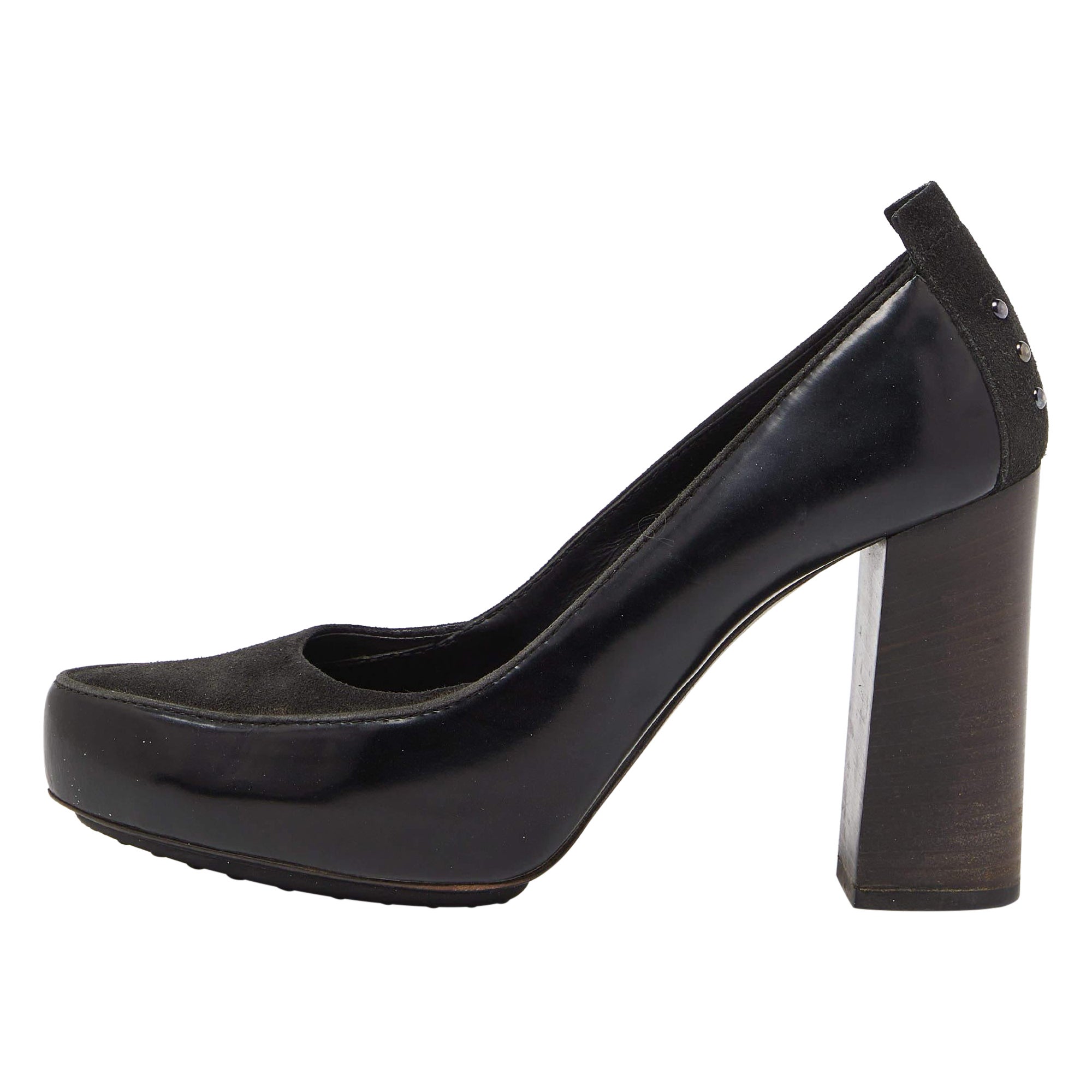 Tod's Schwarze Plateau-Pumps aus Wildleder und Leder Größe 39 im Angebot