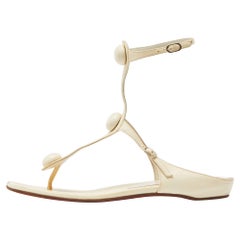 Christian Louboutin Cream Leather Thong Ankle Strap Flat Sandals Size 38.5
