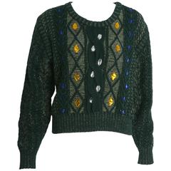 Vintage 1980s YVES SAINT LAURENT Rive Gauche Embroidered Lurex Sweater