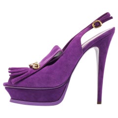Yves Saint Laurent Purple Suede Slingback Platform Sandals Size 41
