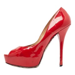 Dolce & Gabbana Red Patent Leather Peep Toe Platform Pumps Size 40