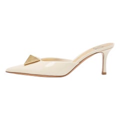 Valentino White Patent Leather One Stud Pointed Toe Mules Size 37