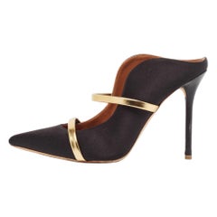 Malone Souliers Schwarz/Gold Satin und Leder Maureen Pantoletten Größe 38,5