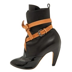 Louis Vuitton Black/Tan Leather and Patent Ankle Booties Size 37