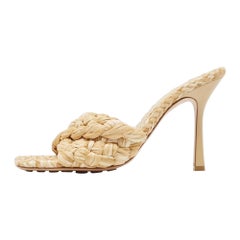 Bottega Veneta Beige Raffia Lido Slide Sandals Size 41
