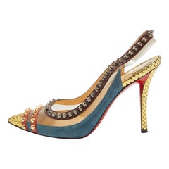 Christian Louboutin Multicolor Suede and PVC Manovra Slingback Pumps Size 35