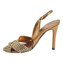 Gina Metallic Crystal Embellished Leather Slingback Pumps Size 37
