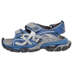 Balenciaga Grey/Blue Faux Leather Track Sandals Size 41