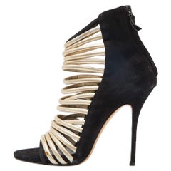 Casadei Black Suede and Leather Strappy Zip Sandals Size 37