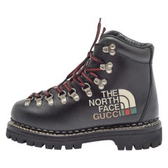 Gucci x The North Face Black Leather Hiking Ankle Boots Size 36