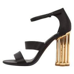 Salvatore Ferragamo Black Satin Ankle Strap Block Heel Sandals Size 39