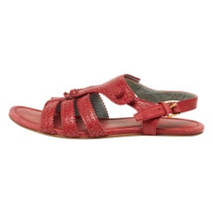 Balenciaga Red Leather Arena T-Strap Flat Sandals Size 39