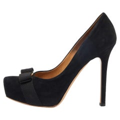 Salvatore Ferragamo Black Suede Carla Vara Bow Pumps Size 38