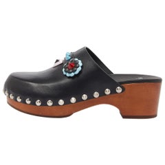 Fendi Black Leather Embellished Clogs Size 38.5