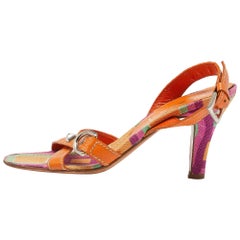 Prada Mehrfarbige bedruckte Ledersandalen mit Knöchelriemen Größe 36