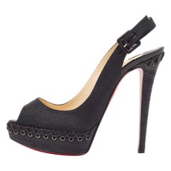 Christian Louboutin Black Canvas Indiana Platform Pumps Size 37.5