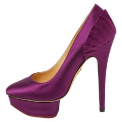 Charlotte Olympia Purple Satin Platform Pumps Size 36