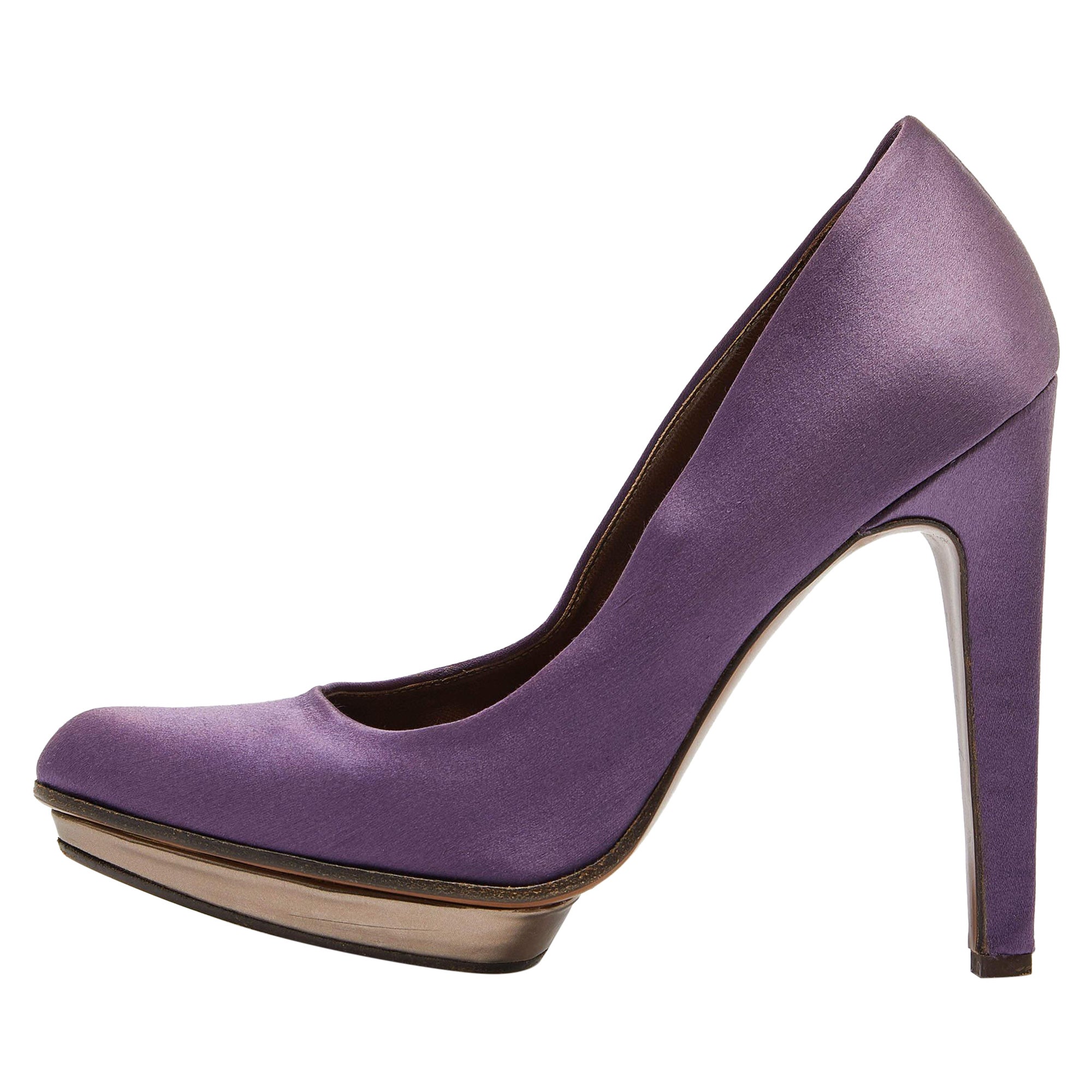 Marni Purple Satin Platform Pumps Size 38.5 For Sale
