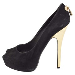 Louis Vuitton Black Suede Oh Really! Peep Toe Platform Pumps Size 39