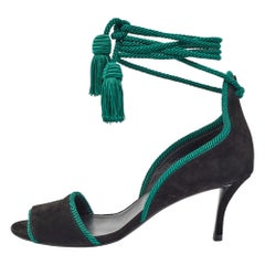 Roger Vivier Black Suede Tassel Ankle Tie Sandals Size 37