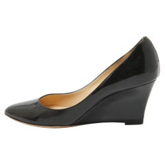 Jimmy Choo Black Patent Leather Gilbert Wedge Pumps Size 37
