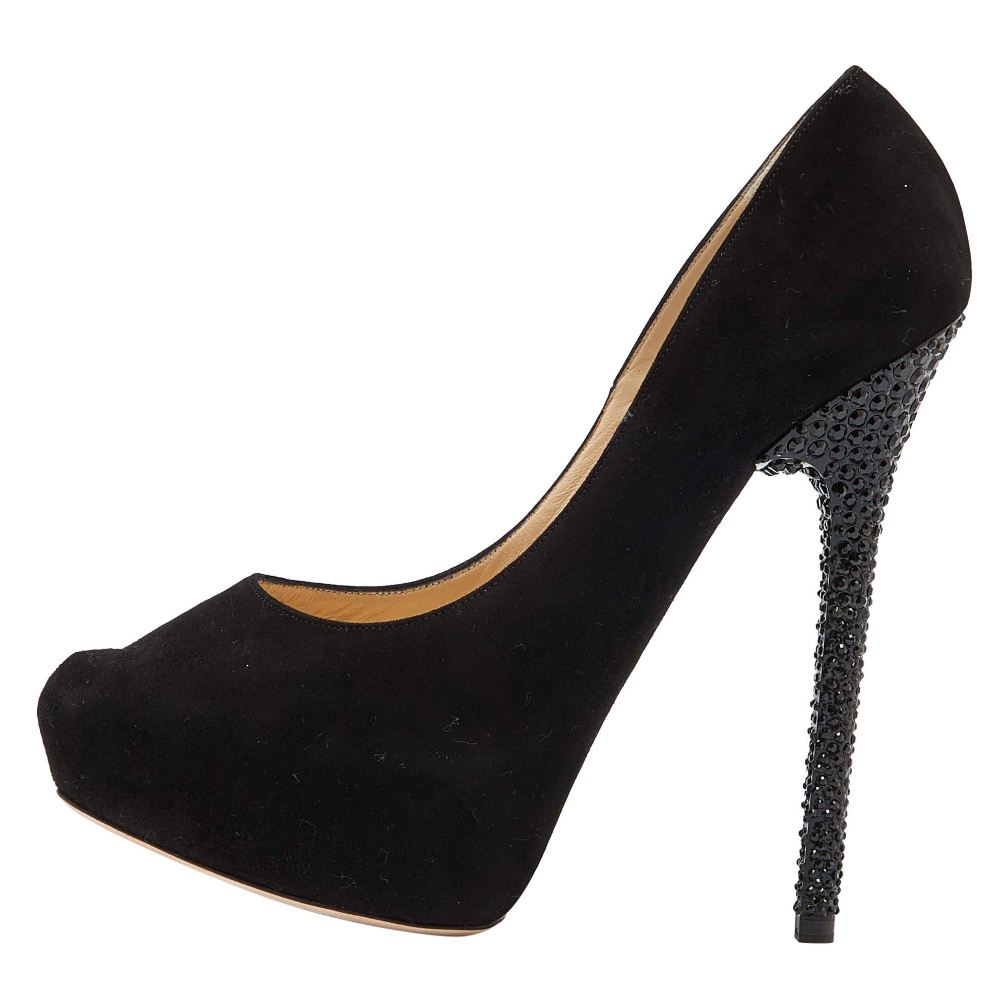 Jimmy Choo Black Suede Esam Crystal Embellished Pumps Size 39 For Sale