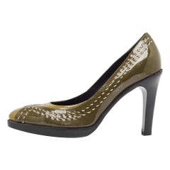 Bottega Veneta Olive Green/Brown Patent Leather Pumps Size 38