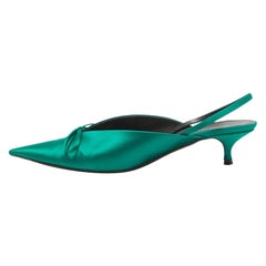 Balenciaga Green Satin Knife Bow Slingback Pumps Size 39