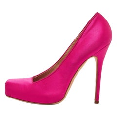 Alexander McQueen Magenta Satin Square Toe Platform Pumps Size 38.5