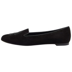 Alexander McQueen Black Suede Sequin Skull Smoking Slippers Size 39
