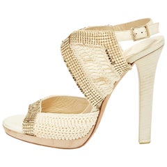 Jimmy Choo Sandalias con tira al tobillo de tejido de punto con adornos Talla 39