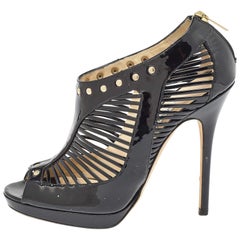 Jimmy Choo Black Patent Leather Caged Open Toe Pumps Size 38.5