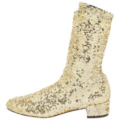 Dolce & Gabbana Gold Sequins and Mesh Boots Size 36