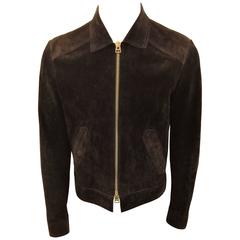 Tom Ford Men’s Slim-Fit Suede Two-Tone Black and Chocolate Brown Jacket. 