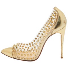 Christian Louboutin Gold Leather and PVC Spike Me Pumps Size 37