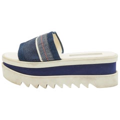 Stella McCartney Blue Denim Elyse Platform Slide Sandals Size 39