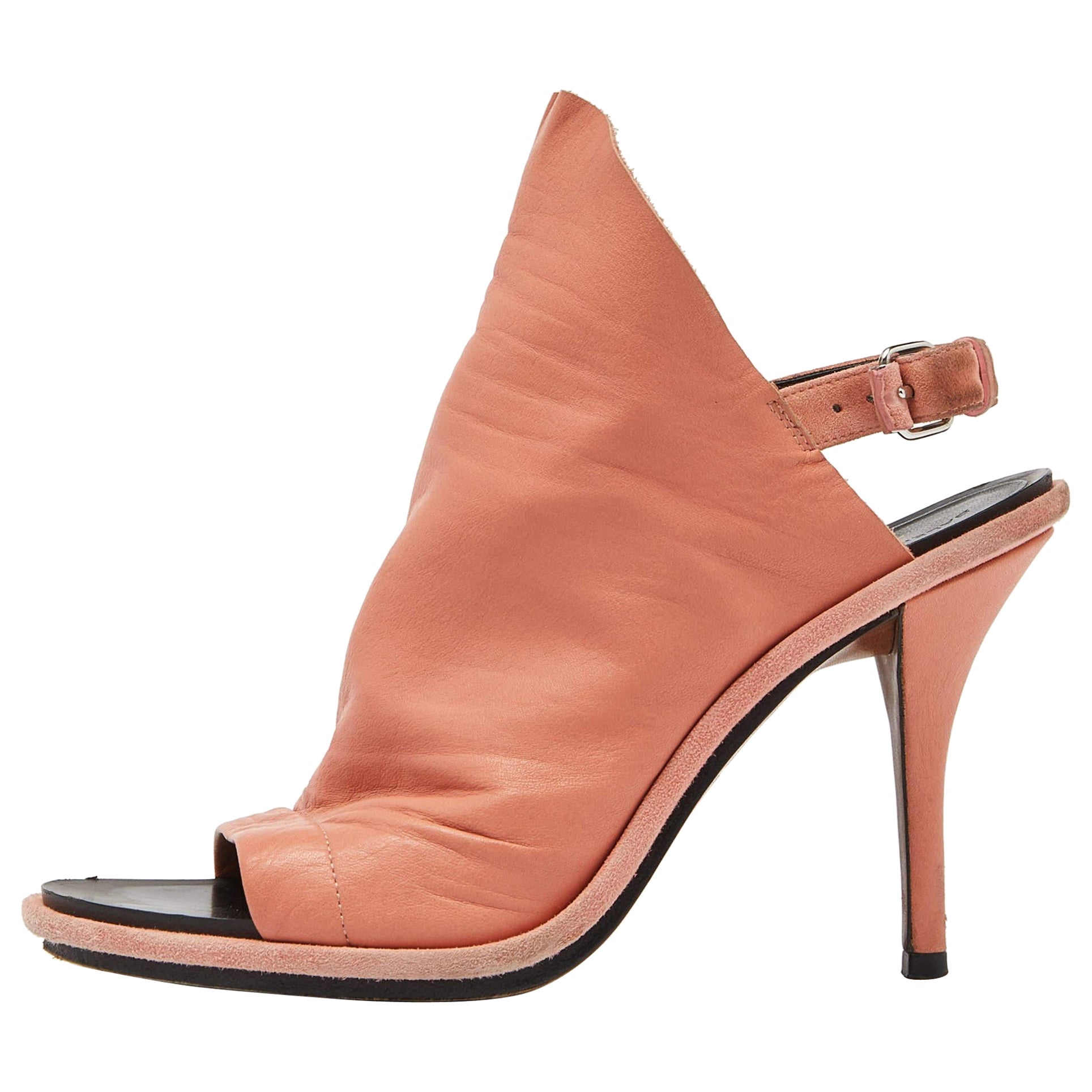 Balenciaga Orange Leather and Suede Glove Sandals Size 37 For Sale