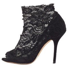 Dolce & Gabbana Black Lace Peep Toe Ankle Booties Size 37