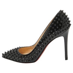 Christian Louboutin Black Patent Leather Pigalle Spikes Pumps Size 38.5