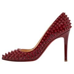 Christian Louboutin Dark Red Patent Leather Pigalle Spikes Pumps Size 36