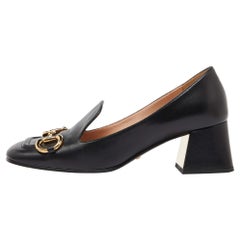 Gucci Black Leather Horsebit Block Heel Pumps Size 38.5