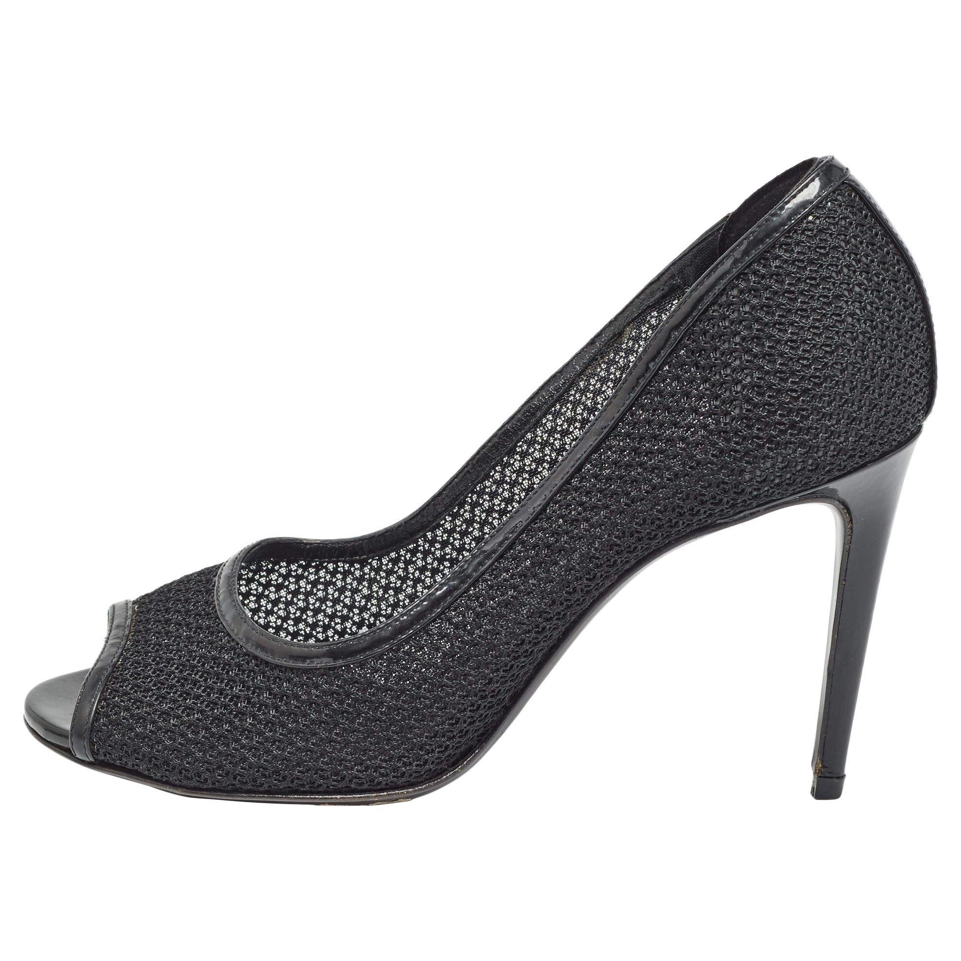 Dolce & Gabbana Black Mesh And Leather Trims Peep Toe Pumps Size 39 For Sale