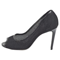 Dolce & Gabbana Black Mesh And Leather Trims Peep Toe Pumps Size 39