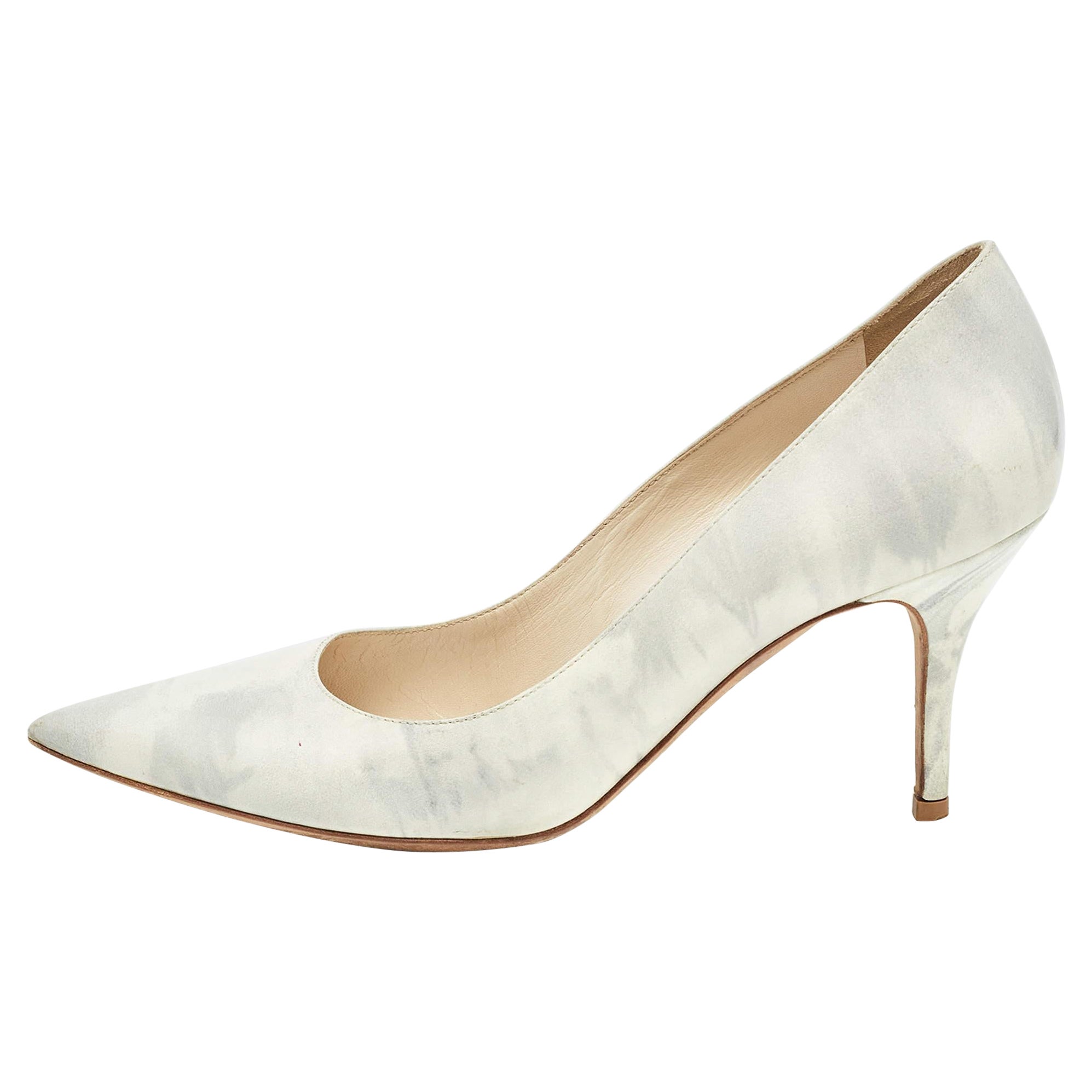 Dior Grey/White Leather Cherie Pumps Size 37.5 For Sale