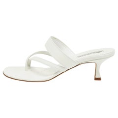 Manolo Blahnik White Leather Susa Slide Sandals Size 38