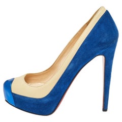 Christian Louboutin Blue/Light Yellow Suede and Leather Pumps Size 36